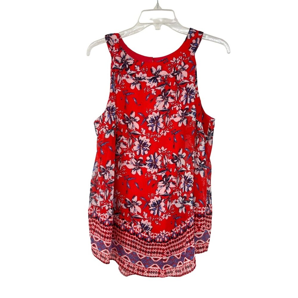 Alyx Floral Sleeveless Blouse Womens L Red Blue Lined Shell Used - Picture 1 of 13